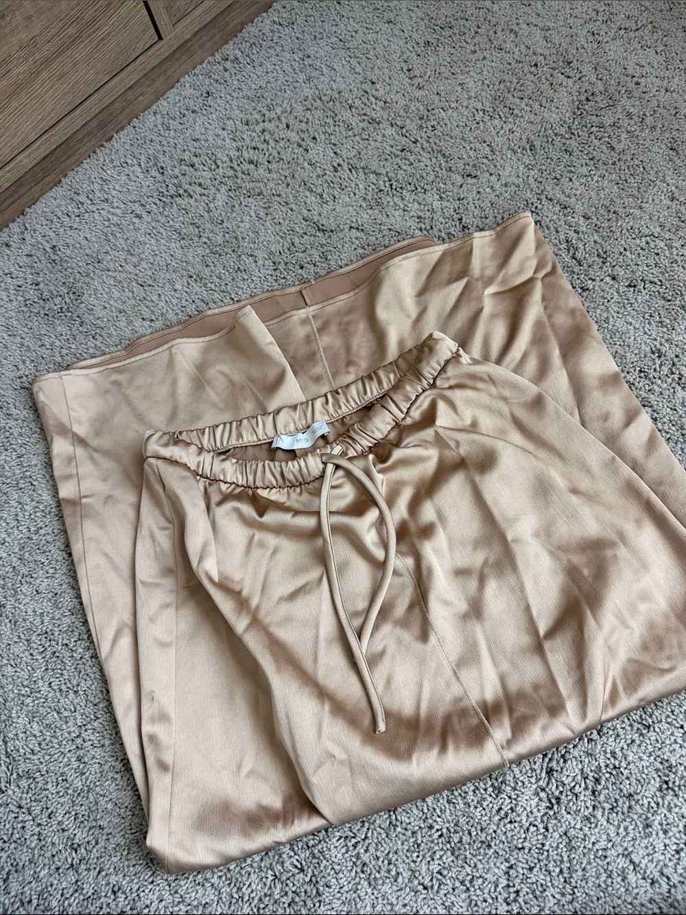 Mango Satin Maxi Skirt in Light Beige